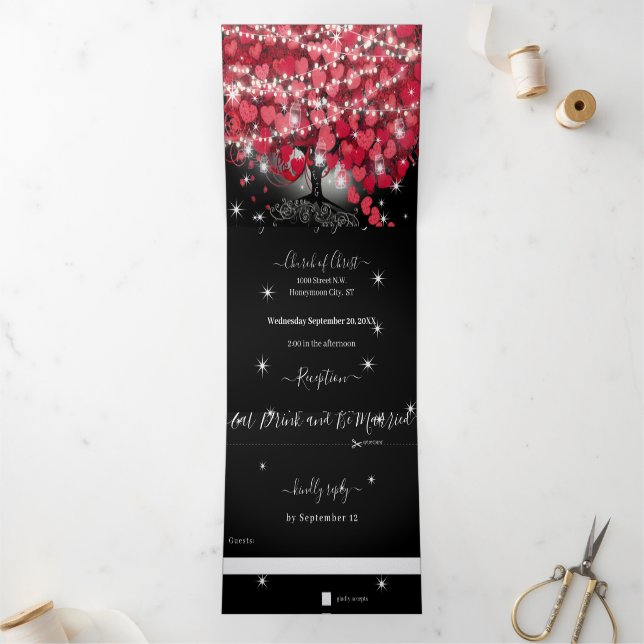 Invitation Trois Volets Tout en un élégant mariage à feuille en forme de c (Intérieur)