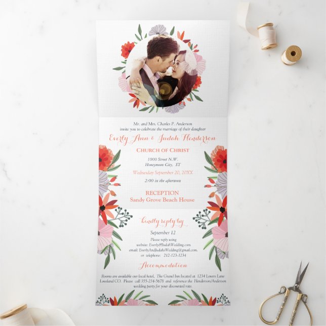 Invitation Trois Volets Tout en un Lavande rose rose rose rose rose rose M (Intérieur)