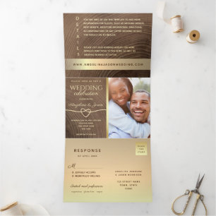 Invitation Trois Volets Tout en un Mariage photo en bois