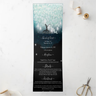 Invitation Trois Volets Tout en une Monnaie Bleu Mariage de feuille de coe