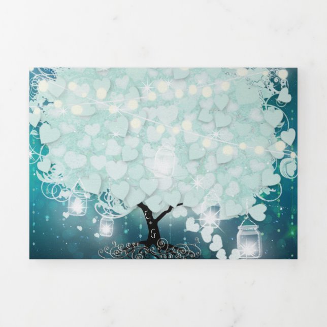 Invitation Trois Volets Tout en une Monnaie Bleu Mariage de feuille de coe (Page de couverture)