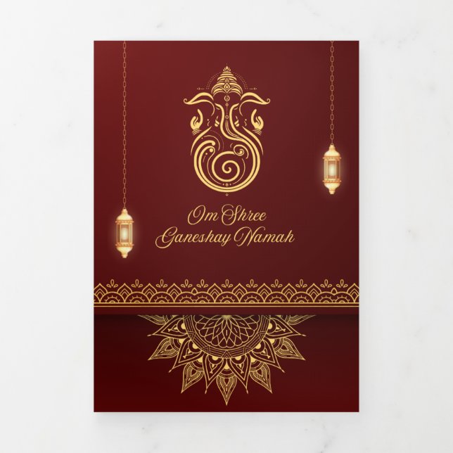 Invitation Trois Volets Traditional Indian wedding  Card | 4-Page Folded C (Page de couverture)
