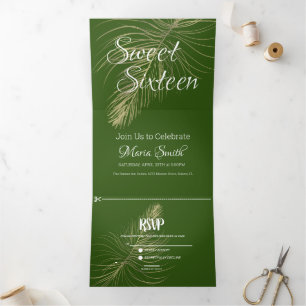 Invitation Trois Volets Tropical Sweet 16 Liquide Marbre   Palmier en Feui