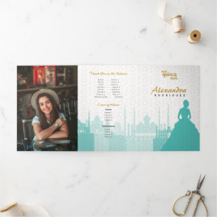 Invitation Trois Volets Turquoise & Or Arabian Quinceañera Photo