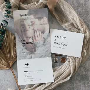 Invitation Trois Volets Typographie noire moderne Faded Photo Nom Mariage