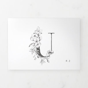 Invitation Trois Volets 'U' Monogramme magnifique Mariage floral croisé