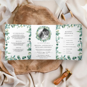Invitation Trois Volets Une Mariage Tout en Feuillage Luxuriant de Feuille