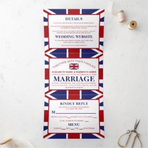 Invitation Trois Volets Union Jack Flag, British Mariage Suite