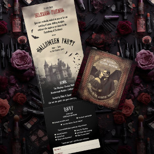 Invitation Trois Volets Vampire victorien vintage embrasser Halloween adul