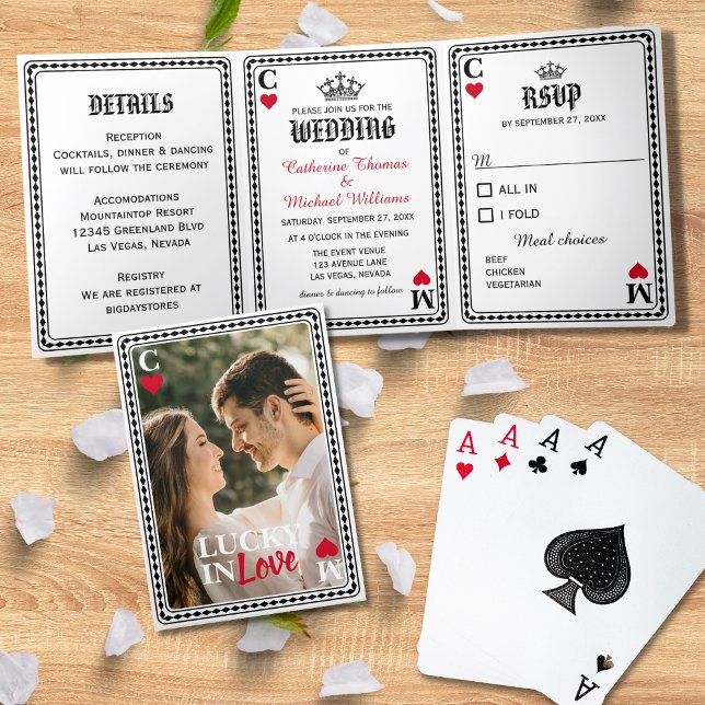 Invitation Trois Volets Vegas Casino Mariage Jouer Carte Lucky En Amour (Créateur téléchargé)