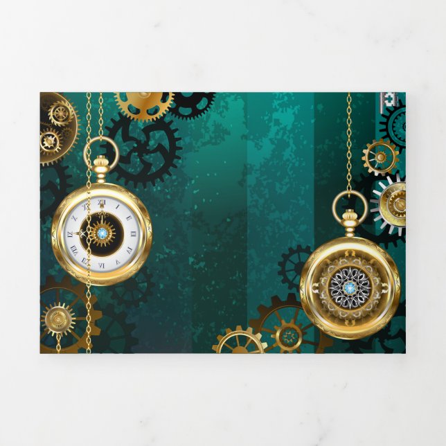 Invitation Trois Volets Veille bijoux Steampunk sur un Arrière - plan vert (Page de couverture)