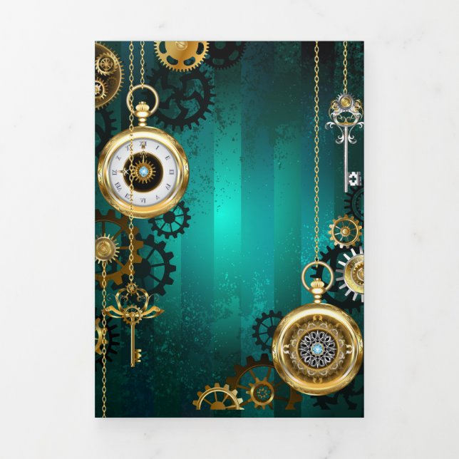 Invitation Trois Volets Veille bijoux Steampunk sur un Arrière - plan vert (Page de couverture)