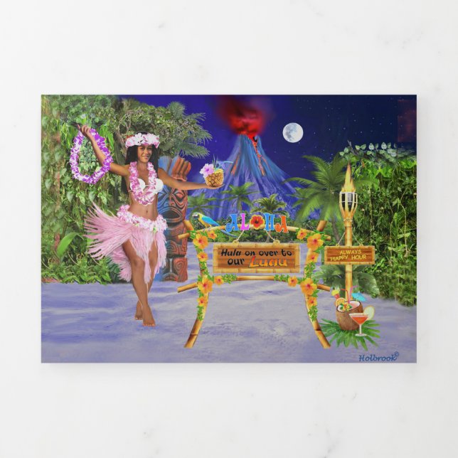 INVITATION TROIS VOLETS VENIR HULA À NOTRE LUAU (Page de couverture)