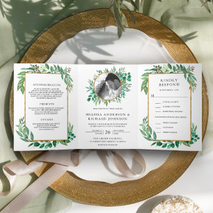 Invitation Trois Volets Verdure luxuriante Feuille Gold Frame All in One M