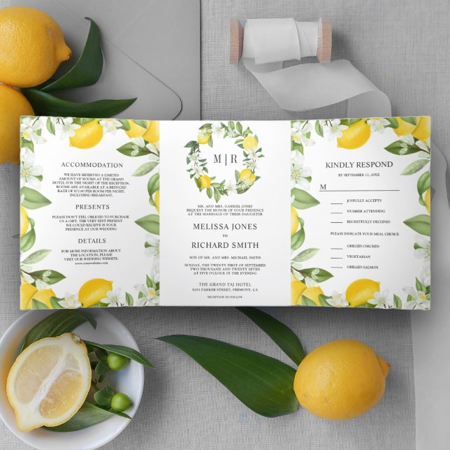 Invitation Trois Volets Verger de Citron Rustique Tout en Un Mariage (Créateur téléchargé)