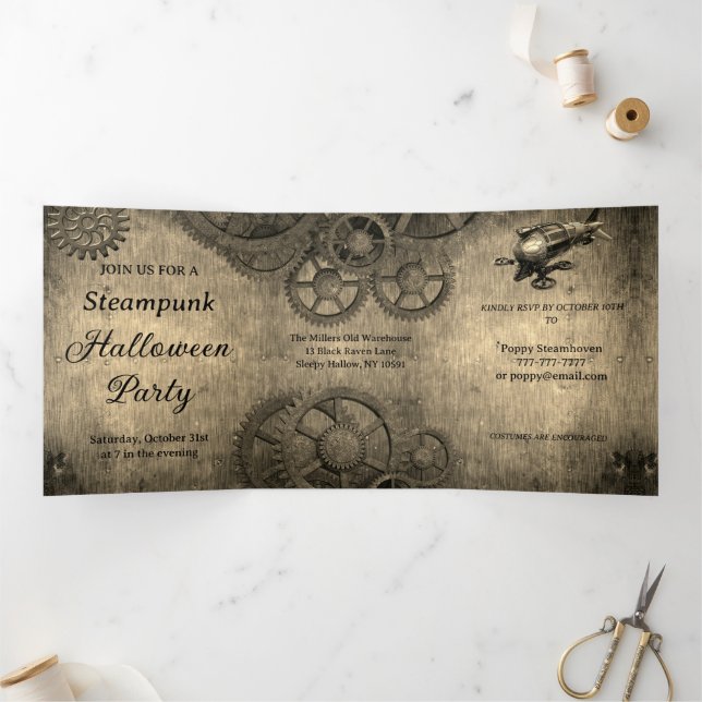 Invitation Trois Volets Victorian Steampunk Halloween (Intérieur)
