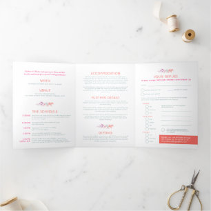 Invitation Trois Volets Vigne d'automne corail rouge sauge vert aquarelle 