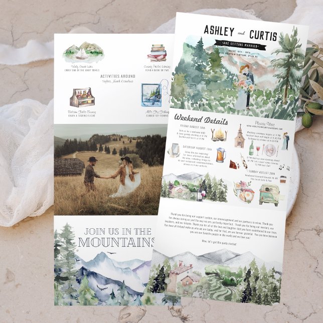 Invitation Trois Volets Vignoble de montagne rustique | MARIAGE (Créateur téléchargé)