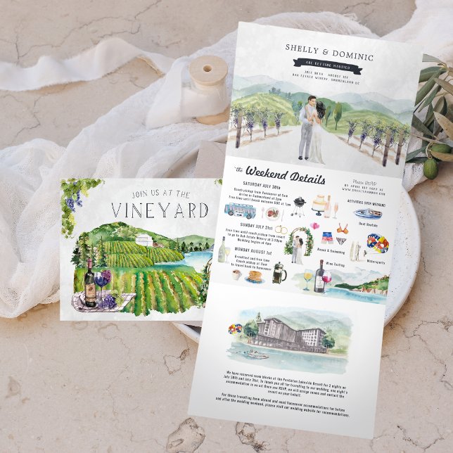 Invitation Trois Volets Vignoble de montagne rustique | MARIAGE (Créateur téléchargé)