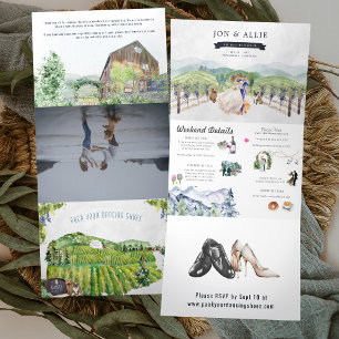 Invitation Trois Volets Vignoble Rustique de la Montagne Mariage