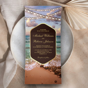 Invitation Trois Volets Vintage Beach Sunset String Mariage