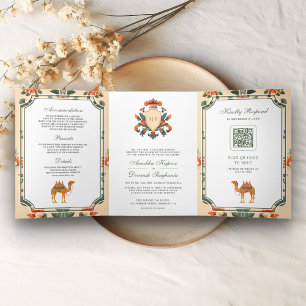 Invitation Trois Volets Vintage Crest Royal Camel Indian Hindu Mariage