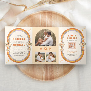 Invitation Trois Volets Vintage les années 70 rétro coloré Super Mariage d