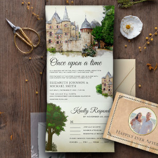Invitation Trois Volets Vintage Rustic Fairytale Castle Story Mariage de l