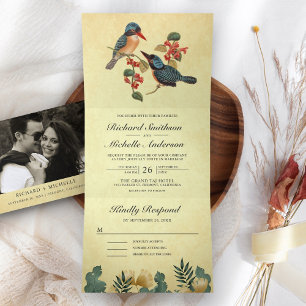 Invitation Trois Volets Vintage Rustique Romantique Oiseaux Couple Mariage