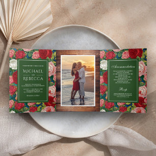 Invitation Trois Volets Vintage Rustique romantique Roses rouges Mariage p