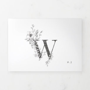 Invitation Trois Volets 'W' Monogramme magnifique Mariage floral croisé