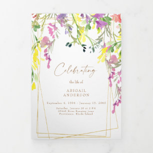 Invitation Trois Volets Watercolor Fleurs sauvages Photo Funérailles