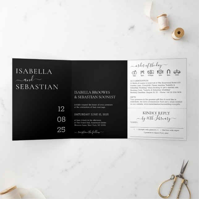 Invitation Trois Volets Wedding Black All in one set kindly reply (Intérieur)