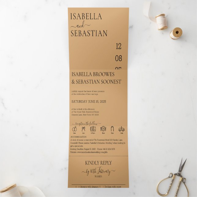 Invitation Trois Volets Wedding Burly Wood Sand All in one set (Intérieur)