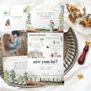 Invitation Trois Volets Week-end rustique dans les bois   Mariage en forêt