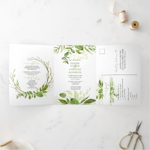 Invitation Trois Volets Wildwood Botanical Greenery Rustic Mariage  