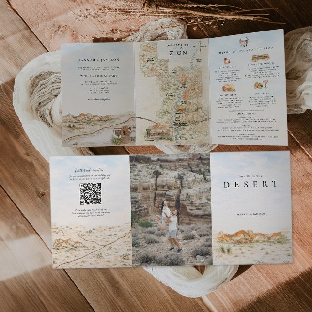 Invitation Trois Volets Zion National Park Map | Desert Wedding (Créateur téléchargé)