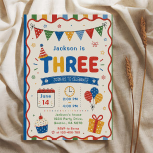 Invitation Troisième anniversaire Colorful THREE