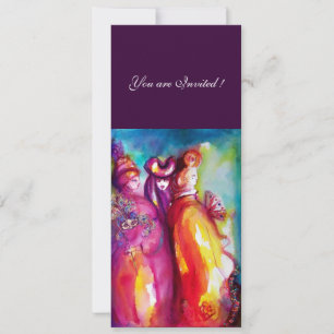 Invitation Troisième bal masqué , or rouge jaune bleu