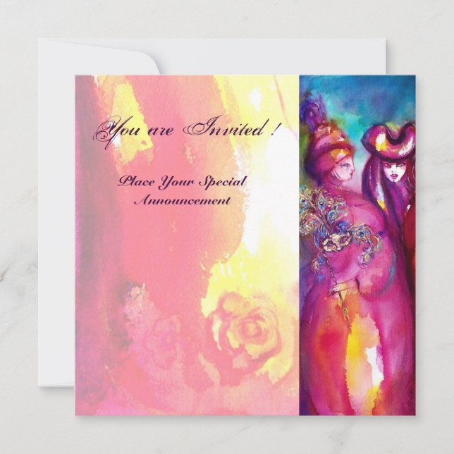 Invitation TROISIÈME BAL masqué ,or rouge jaune bleu (Devant)