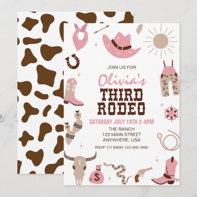 Invitation Troisième Rodéo Rose Occidental 3e Anniversaire (Devant / Derrière)