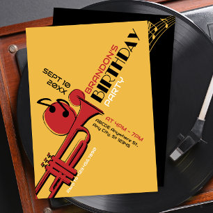 Invitation trompette d'anniversaire de musique jazz