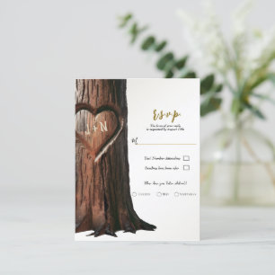 Invitation Tronc d'arbre à cœur sculpté Mariage rustique Répo