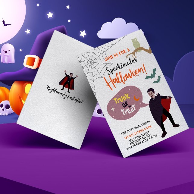 Invitation Tronc D'Événement Halloween Cute Ou Traite Pour En (Cute Halloween Event Trunk Or Treat For Kids White Invitation)