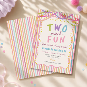 Invitation Trop de plaisir Anniversaire 2 ans rayé coloré