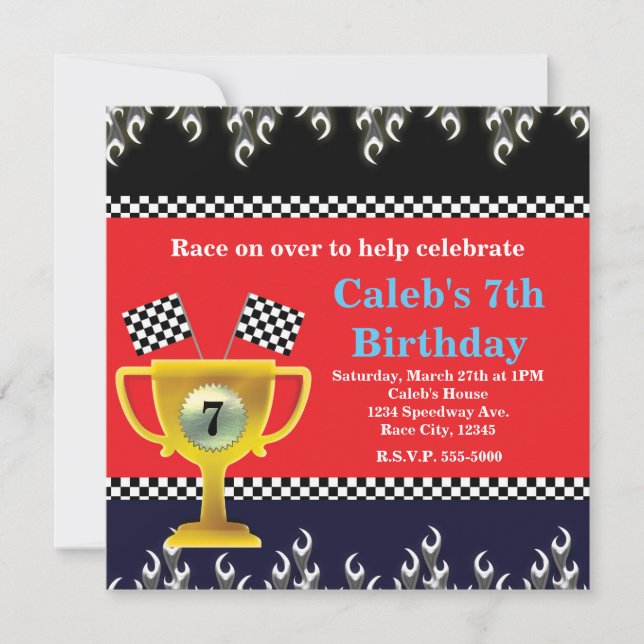 Invitation Trophée de course automobile et drapeaux de course (Devant)