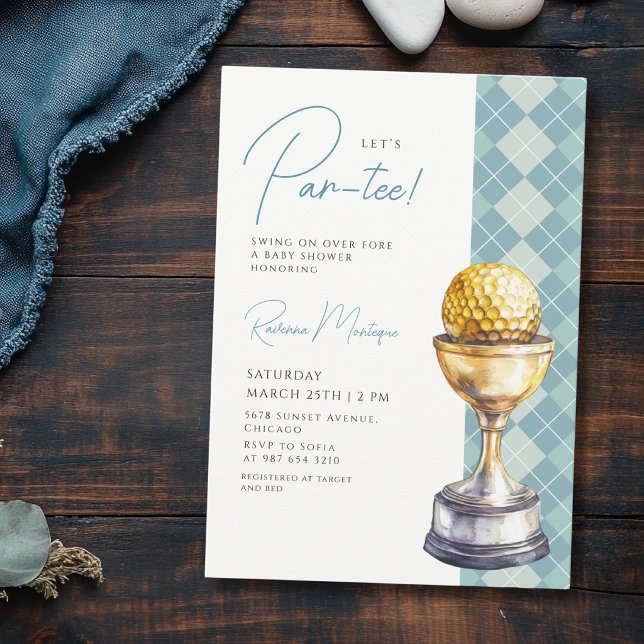 Invitation Trophée de golf Argyle bleu pour Baby Shower Let's (Créateur téléchargé)