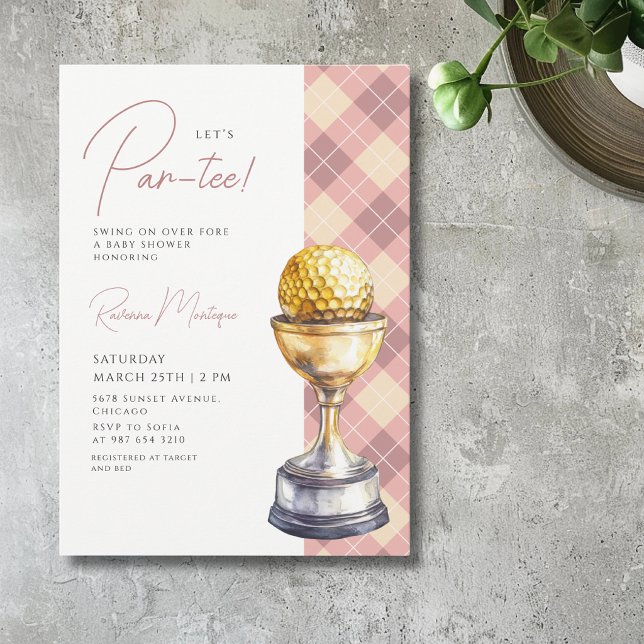 Invitation Trophée de golf Peach Argyle Fête prénatale Par-Te (Créateur téléchargé)