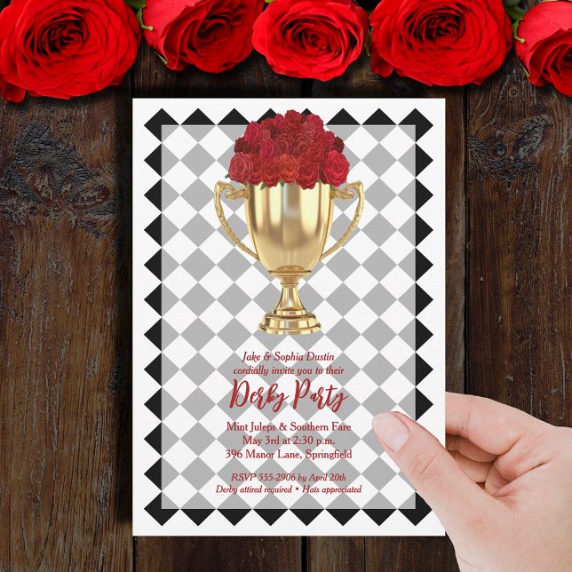 Invitation Trophée Derby Day et Roses (Derby day trophy and red roses party invitations - INSTANT DOWNLOAD and/or PRINTED)