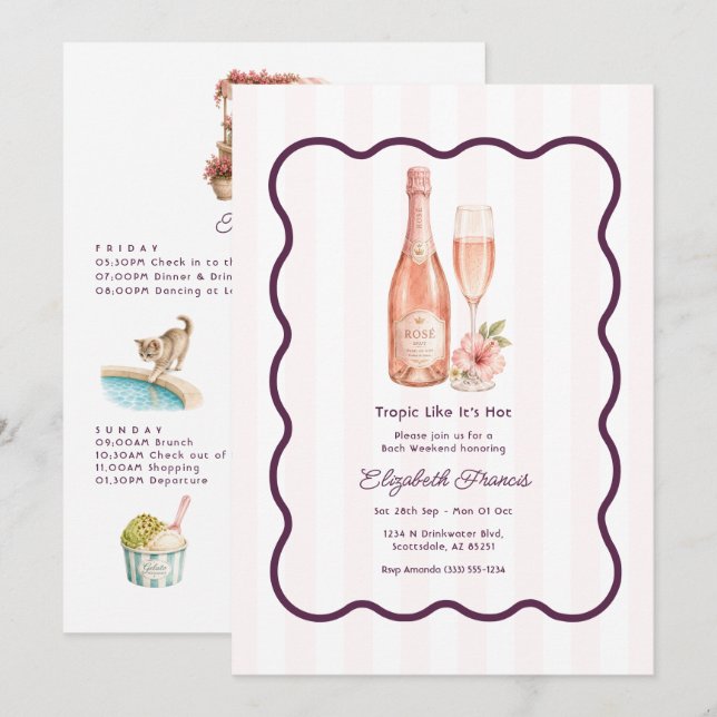 Invitation Tropic Like It's Hot Chic Pool Party Enterrement d (Devant / Derrière)